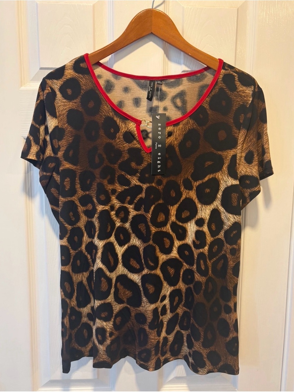Zero + Maria Cornejo Leopard Print Tee with Red Trim